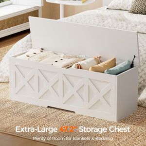 Extra-Large Wooden Storage Chest with Safety Hinge – Farmhouse Entryway Bench
