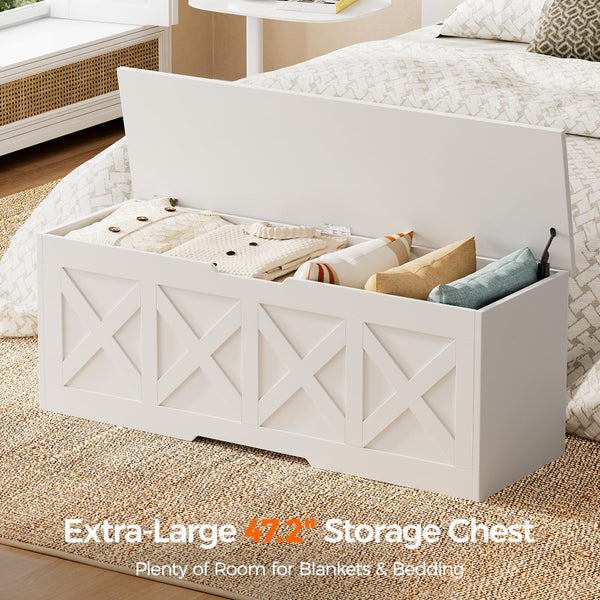 Extra-Large Wooden Storage Chest with Safety Hinge – Farmhouse Entryway Bench