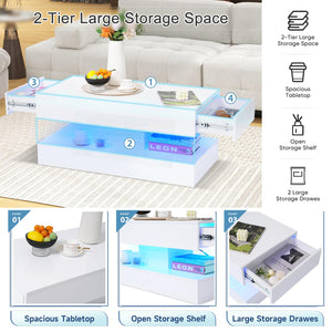 Modern High Gloss LED Coffee Table with Storage & Sliding Drawers
