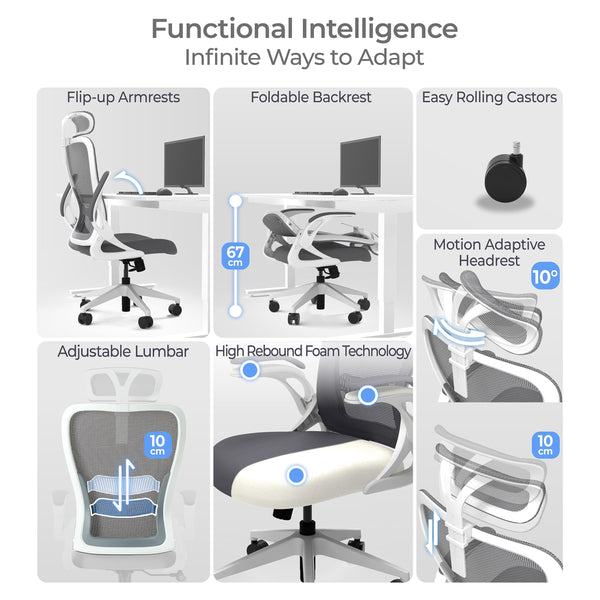 Foldable Ergonomic Mesh Office Chair with Flip-Up Arms