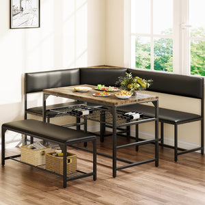 Corner Dining Set with L-Shaped Bench & Storage