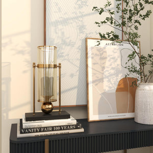 Gold Metal Hurricane Pillar Candle Holder