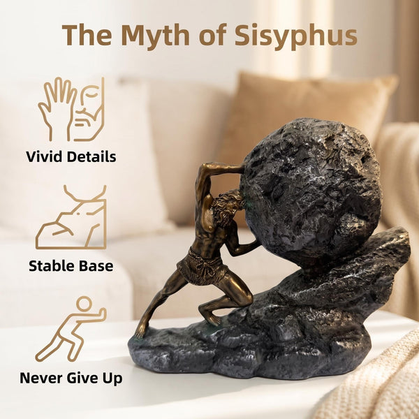 Sisyphus Rolling Boulder Greek Mythology Resin Sculpture