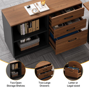 L-Shaped Executive Desk with File Cabinet and Storage Shelves