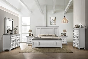 Farmhouse Bedroom Set with Shiplap Bed, Dresser, Mirror, Nightstands & Chest