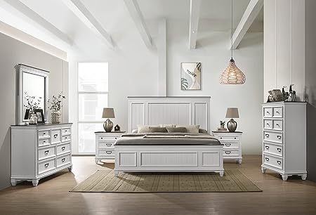 Farmhouse Bedroom Set with Shiplap Bed, Dresser, Mirror, Nightstands & Chest