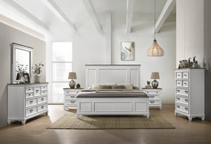 Farmhouse Bedroom Set with Shiplap Bed, Dresser, Mirror, Nightstands & Chest