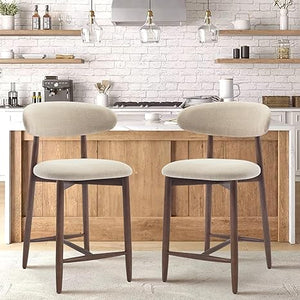 Upholstered Counter Height Bar Stools with Wood Legs