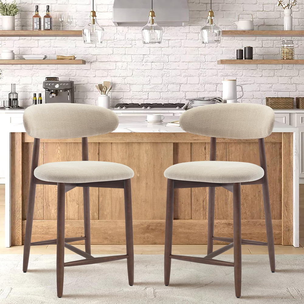 Upholstered Counter Height Bar Stools with Wood Legs