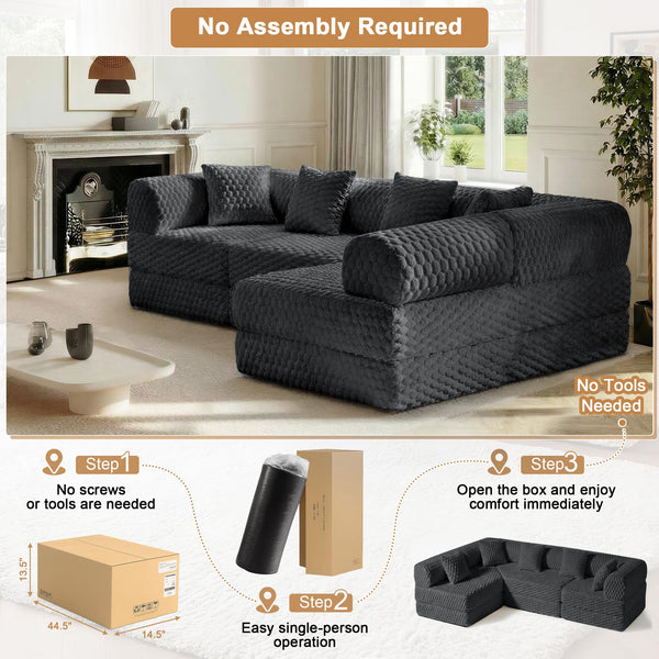 L-Shaped Modular Sectional Sofa Bed – Velvet, No Assembly