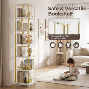 6-Tier Rotating Bookshelf with Wheels
