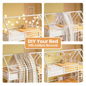 Twin Over Twin House Bunk Bed with Storage Shelf