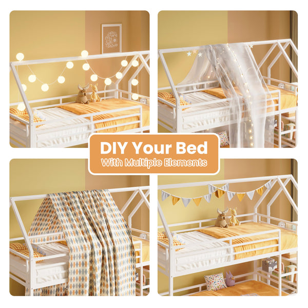 Twin Over Twin House Bunk Bed with Storage Shelf