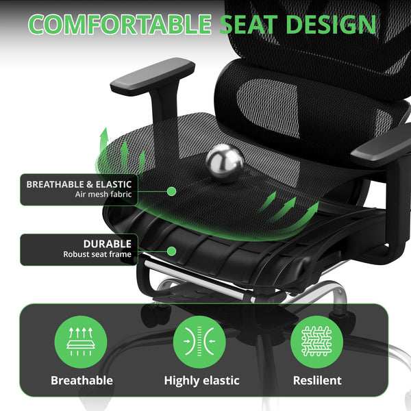 Ergonomic Mesh Office Chair with Footrest & 135° Recline