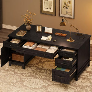 Executive Desk 60" with File Drawers & Charging Station