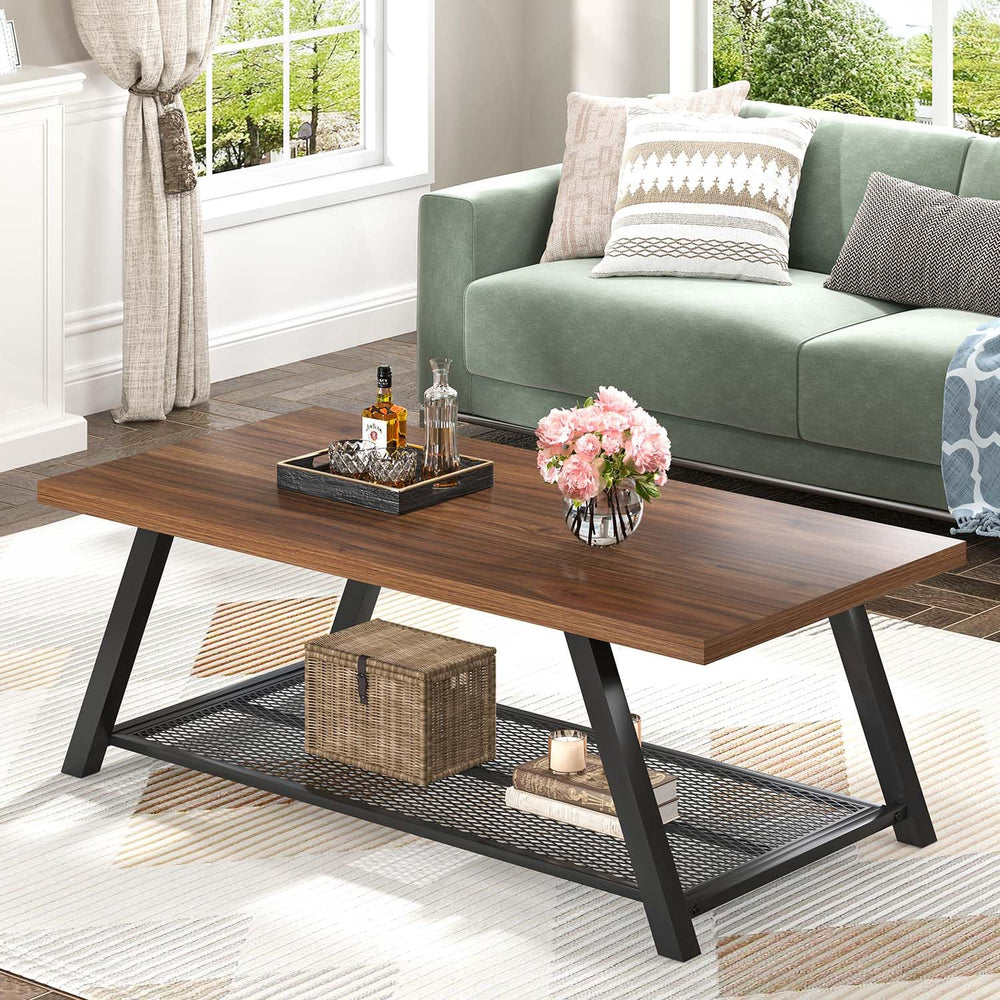 Rectangular Coffee Table with Wire Shelf