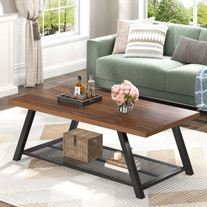 Rectangular Coffee Table with Wire Shelf