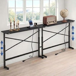 Skinny Console Sofa Table with Charging Station, Adjustable Height, 2-Pack (78.8")