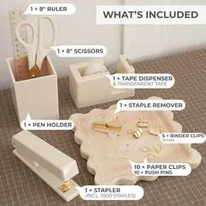 Desktop Office Supplies Organizer Set with Stapler, Pen Holder & Tape Dispenser