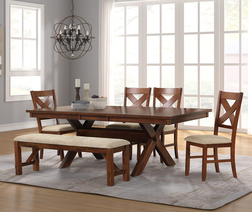 6-Piece Extendable Trestle Dining Set with 4 Chairs and Bench