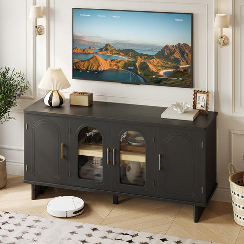 59" TV Stand with Glass Doors & Adjustable Shelves