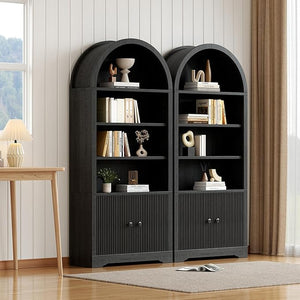 6-Tier Arched Bookcase with Storage Cabinet
