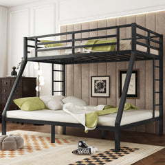 Twin XL over Queen Metal Bunk Bed with Ladders & Guardrail