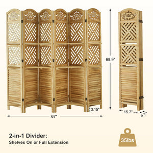 Folding Wood Room Divider with Shelves