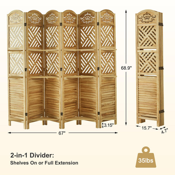 Folding Wood Room Divider with Shelves