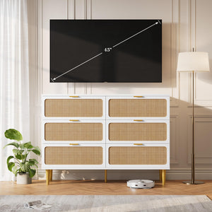 Rattan 6-Drawer Dresser – Boho Farmhouse Chest of Drawers