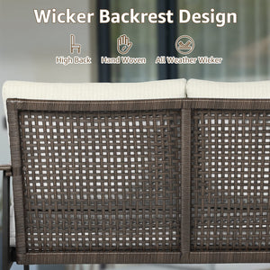 Outdoor Patio Loveseat Sofa with Wicker Backrest & Thick Cushion