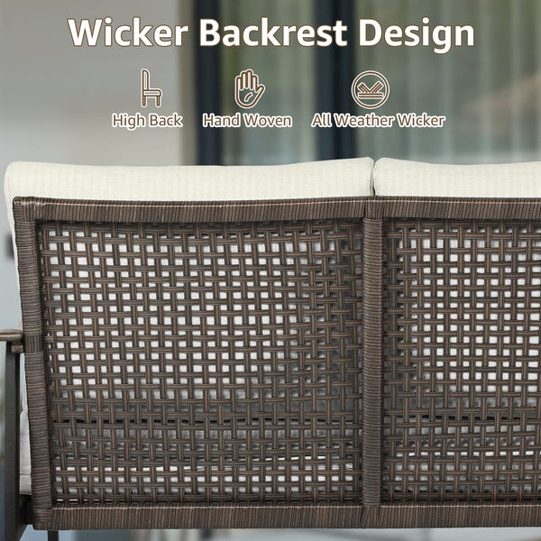Outdoor Patio Loveseat Sofa with Wicker Backrest & Thick Cushion
