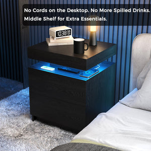 LED Nightstand Set of 2 with Drawers & Open Shelf