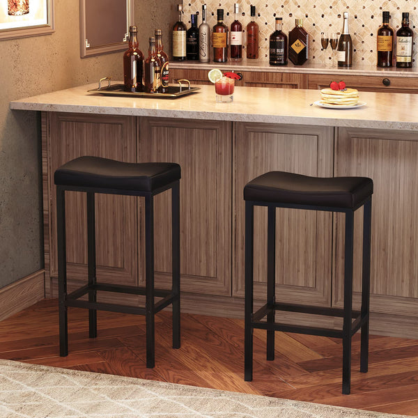Counter Height Bar Stools with PU Leather Saddle Seat — Set of 2, 3, or 4