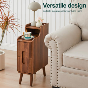 Mid-Century Modern Narrow Nightstand with 2 Drawers