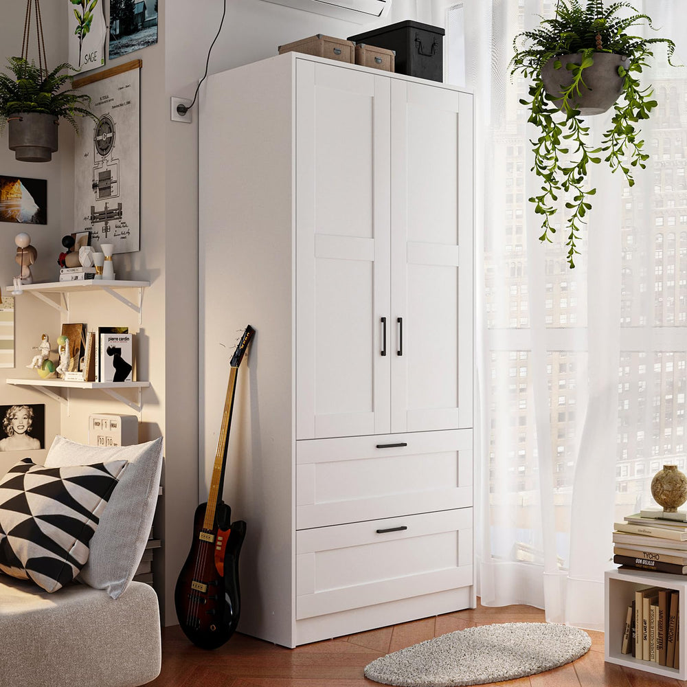 Freestanding Wardrobe Closet with 2 Doors & Drawers