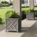 Large Square Outdoor Planter Box 2-Pack – 15.5" Lattice Design Flower Pots