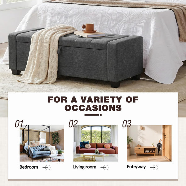 Storage Ottoman Bench with Lid – 47" Upholstered Entryway Bench