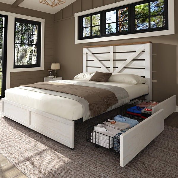 5-Piece Farmhouse Bedroom Set with Storage Bed, Dressers & Nightstands
