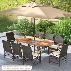 9-Piece Outdoor Wicker Dining Set with Acacia Wood Table