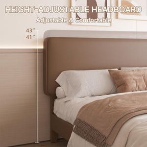 Faux Leather Platform Bed Frame with Adjustable Headboard