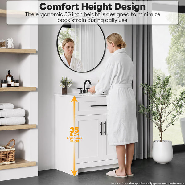 30" Freestanding Bathroom Vanity with Integrated Ceramic Sink