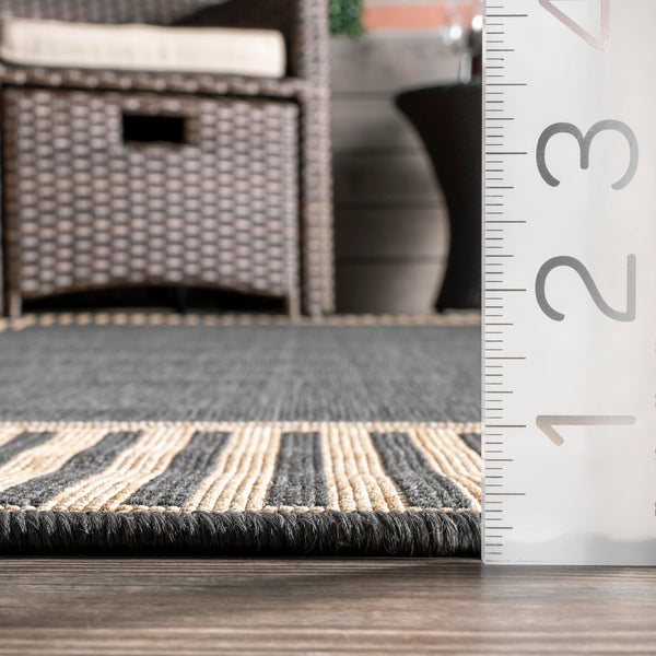 Dark Grey Geometric Indoor Outdoor Area Rug 8x10