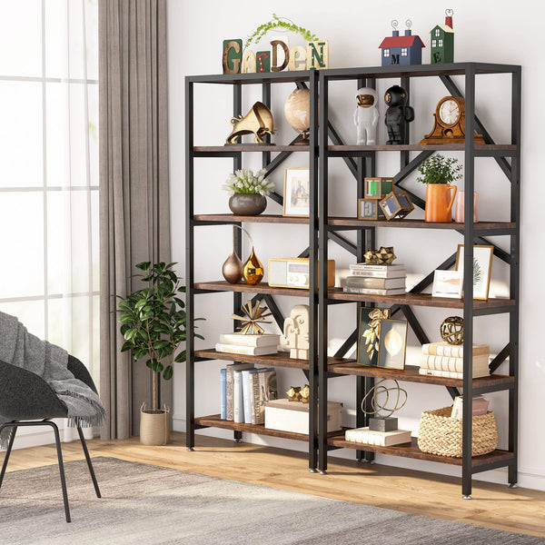 6-Tier Industrial Bookshelf 71 Inch – Open Etagere Bookcase