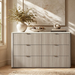 6-Drawer Bedroom Dresser with Faux Travertine Top
