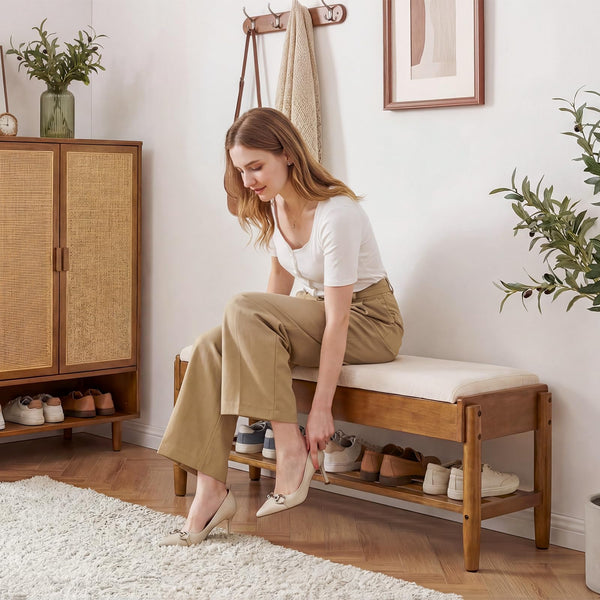 2-Tier Shoe Rack Bench with Flip-Top Storage