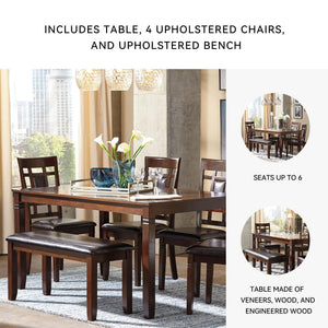 6-Piece Dining Table Set with Bench and 4 Chairs