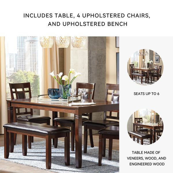 6-Piece Dining Table Set with Bench and 4 Chairs