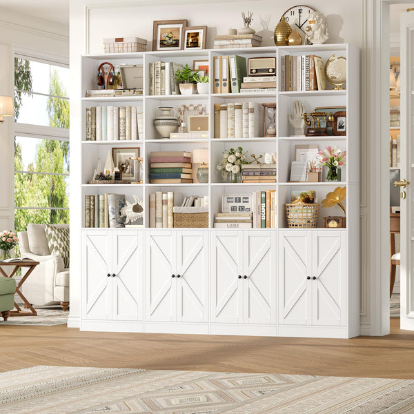 6-Tier Farmhouse Bookcase with 8 Doors