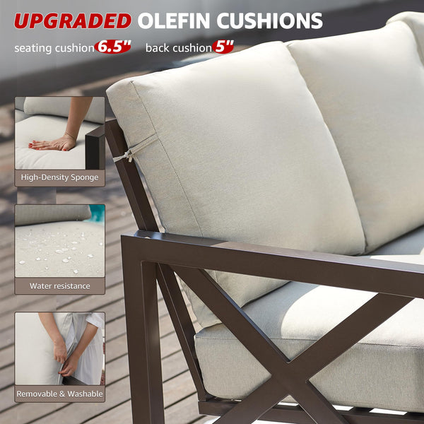 6-Piece L-Shape Outdoor Patio Sectional Sofa Set with Metal Frame & Olefin Cushions